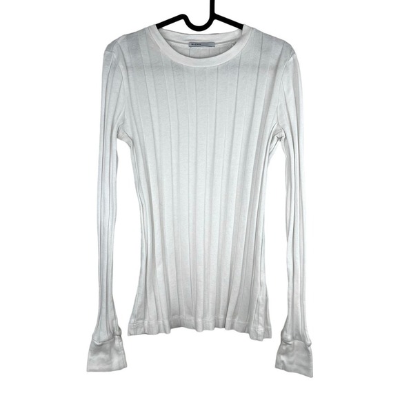 BLDWN Clover Ribbed Long Sleeve Tee in Optic White Size Small - Picture 1 of 5